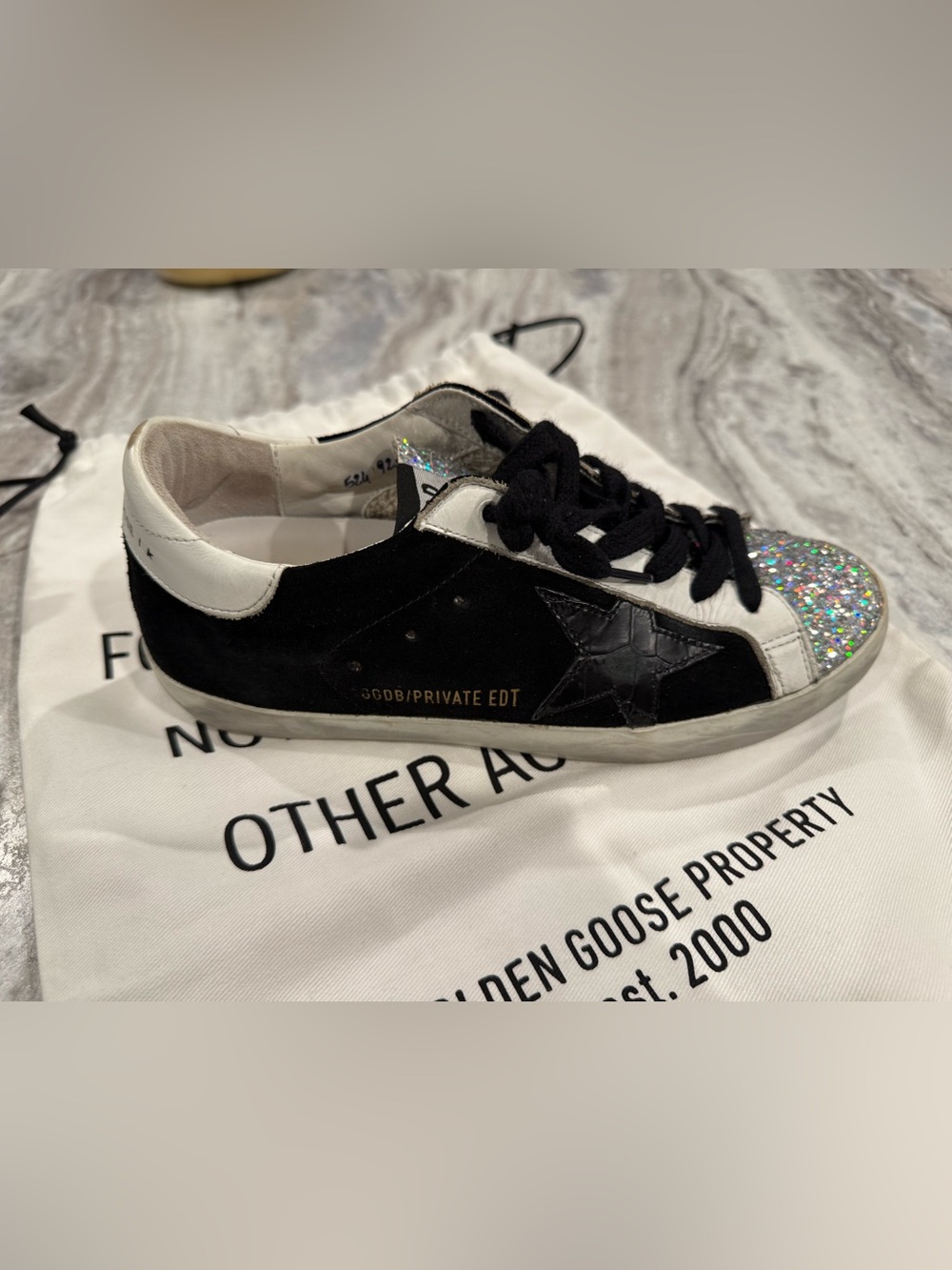 Golden Goose Women's White and Black Sneakers with Silver Glitter - Picture 4 of 7